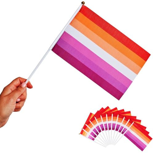 Runesol Pack de 12 Banderas Pequeñas Lesbianas, 14cm x 21cm, Banderas LGBTQ Miniatura, Bandera de Palitos Gay, Decoración de Banderas LGBT, LGBTQ+, Eventos, Accesorios Bandera en un Palo
