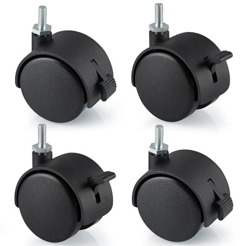 Skelang 4 Stück 50 mm Nylonrad mit Bremse, Lenkrolle mit Schaft von 6 mm x 15 mm, Rolle aus Nylon mit Verriegelung für kleine Möbel