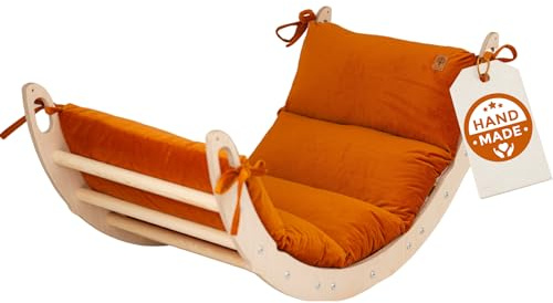WoodsCraft Montessori Kletterspielzeug: Kletterbogen mit Kissen | hypoallergen Kissen für Kletterbogen, Kletterwippe, Holzwippe, Bogenwippe, holz Klettergerüst indoor, baby klettern indoor