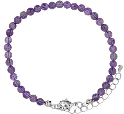 Taddart Minerals Bracelet de cheville en améthyste naturelle avec boules de 4 mm et rallonge Violet Fait main
