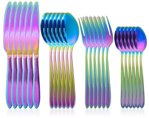 RETON Juego de 24 cubiertos para 6 personas, acero inoxidable, tenedores, cuchillos, cucharas, cubiertos de camping, para el hogar, fiestas, restaurantes, apto para lavavajillas (color)