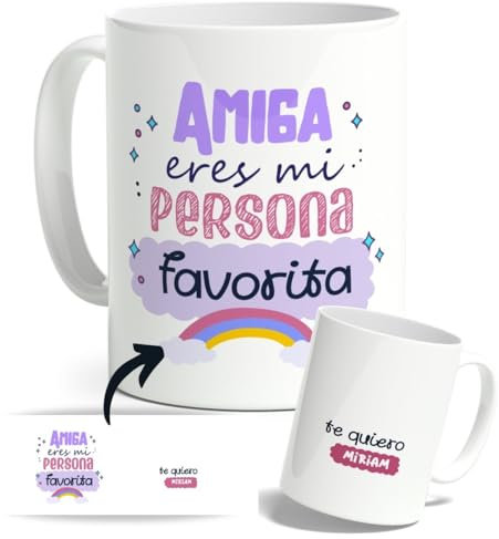 Taza Personalizada Amigas | Regalos Originales para Amigos | Tazas Originales para Regalar | Tazas Best Friends | Cerámica 350 ml | Hecho en España (Amiga eres mi persona favorita)