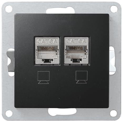 MC POWER Netzwerk-Dose | FLAIR | CAT 6A, UP, vollgeschirmt, Datendose, Internet Dose Unterputz matt Schwarz