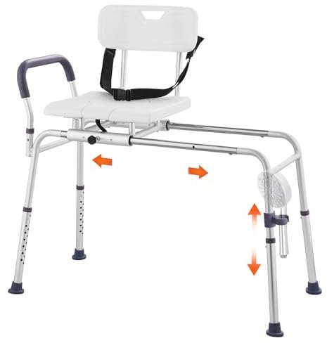 VEVOR Banco de Transferencia Deslizante para Bañera, Altura Ajustable con Asiento Recortado, Respaldo Reversible y Cinturón de Seguridad, para Personas Mayores Discapacitadas, 1050 x 565 x 1020 mm