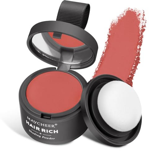 Polvo para Rayitas, Retoca Raíces de Polvos, Retocador de Raíces en Polvo, Polvo Corrector, Sombra para el Cabello, Polvo para Pelo, Polvos Pelo Hombre para Rellenar el Cabello (Rojo)