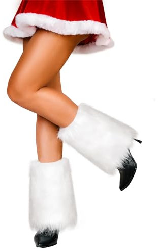 RSLOVE Damen Fell Stulpen Kurz - Fuzzy Faux Fur Beinwärmer Beinstulpen für Karneval, Halloween & Party Kostüme Weiß