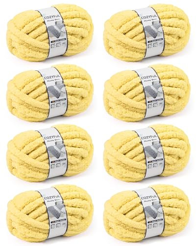 Cozyful Filato grosso per lavori a maglia a mano, spesso e grosso, per uncinetto, filato super spesso, filato di ciniglia grosso, confezione da 8 (30,8 m per matassa), giallo chiaro, #9