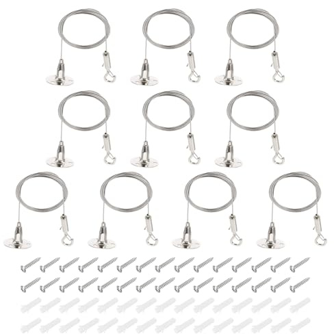 PATIKIL 10 Stück Verstellbares Bildaufhängedraht-Set, 2m/6,6ft Passend für 1,5mm Draht Schwere Edelstahl-Drahtseil-Aufhänger-Hardware mit Aufhängescheibe zum Aufhängen von Spiegeln, Rahmen