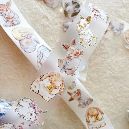 RICHTAPES Seahorse Forest Vol6 A34 Cute Rabbit Ji,Pre-Cut Washi/PET Tape Stickers,Original Design,for Scrapbook Supplies,Scrapbook Tape Stickers,Junk Journal Supplies (Matte Pet)
