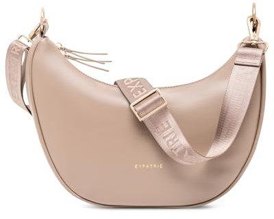 Expatrié Borsa a Tracolla Donna Marrone - Lea Medium - Borsa a Spalla Mezzaluna - Crossbody Moon Bag - Marsupio Rotonda in Pelle Vegana - Idrorepellente