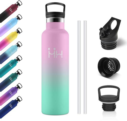 Gourde Isotherme 750ml, Bouteille Isotherme en Acier Inoxydable, Gourde Inox avec Paille, Bouteille d'eau sans BPA, Gourde Reutilisable pour l'École, Bureau, Extérieur, Camping, Yoga, Alpinisme