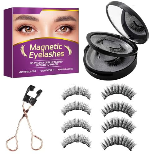 Magnetic Eyelashes, 2Pair Reusable False Eyelashes, Magnetic Lashes with Applicator Natural Look No Glue