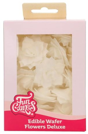 FunCakes Edible Wafer Flowers Essbare Blumen, Rose Rosalia White, 15 Stück | Weiße Rosen aus Essbarem Papier, Gebrauchsfertig, Essbare Blumen für Torten, Kuchen, Cupcakes und Desserts