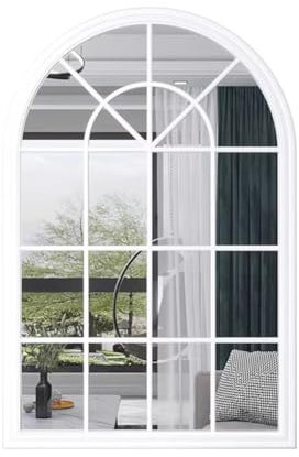 Specchio da parete ad arco con cornice in metallo, design vintage con finta finestra, per elegante decorazione della casa in ingresso, bagno, soggiorno o camera da letto