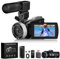 4K 60FPS Vlogging Camcorder with Night Vision, 64MP Video Camera with External Microphone, 18X Zoom & Flip Touchscreen Cam Recorder, Includes 2 Batteries & 64GB Card