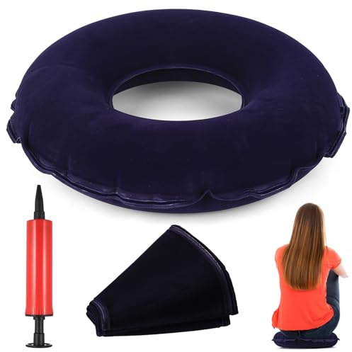 NPSPVOK Sitzring Hämorrhoiden Sitzkissen, Sitzring nach OP, Steißbeinkissen zur Entlastung, Aufblasbar Ringkissen, Donut Sitzkissen Steißbein Entlastung mit Pumpe, PVC Material, Blau