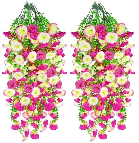 Kunstblume Hängend Petunien Seidenblumen - 4 Stück Künstliche Hängepflanzen Wetterfest Künstliche Blumen Ranken Plastik Hängepflanze UV-Beständig Hängende Kunstpflanzen für Innen Balkon Outdoor Garten