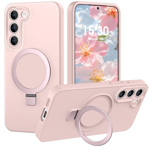 PuyaTeya Coque pour Samsung Galaxy S23 avec Support Anneau, Rose | Aimant intégré, protection militaire antichoc & anti-rayures. Doublure microfibre anti-rayures, silicone doux au toucher