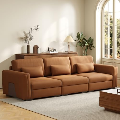 KAANAA Big Sofa 276 * 98 * 90cm in Lederoptik, Bequeme 3-Sitzer-Sofa mit Weicher Polsterung und Armlehnen,viele Kissen,Morden Couch für Wohnzimmer, Büro (3-Sitzer)