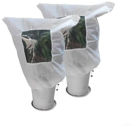 2 fundas protectoras para plantas con ventana visual y cierre de cordón para evitar daños por heladas en macetas (cordón)