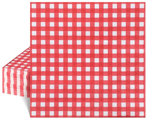 40 Stück Servietten Rot, 33 x 33cm Papierservietten Rot Weiß Kariert