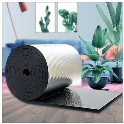 Rouleau d'isolation thermique en mousse d'aluminium autocollant et réfléchissant , Anti-bruit Tapis D'Isolation Acoustique Pour. sols, portes garage et camping-cars(1*10m/3.2*33ft,25MM(THK))