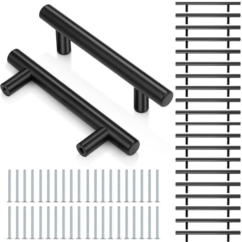 Ousinby 20 Pack Kitchen Cupboard Handles, 200mm Black Cabinet Handle Matt Stainless Steel Door Handles for Cabinets Wardrobe Bathroom and Drawers
