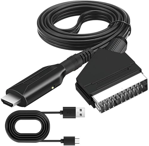 Scart zu HDMI Konverter, All-in-One Video Audio Adapter mit Scart Eingang & HDMI Ausgang, HD 720/1080P Scart zu HDMI Adapter mit USB Kabel für HDTV Monitor Projektor STB VHS Xbox PS3 Sky Blu-Ray