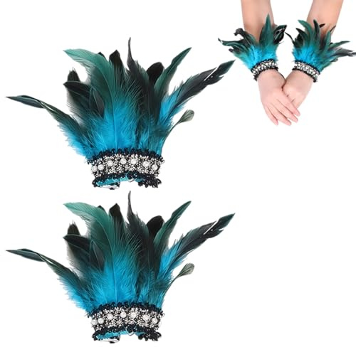 VRYNDH Pfau kostüm damen accessoires,Pfauen kostüm damen,Mardi Gras Kostüme Gothic Feder Manschette Handgelenk Armband für Halloween