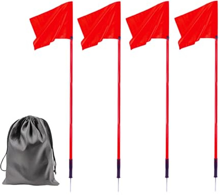 5FT Soccer Corner Flags for Soccer Field Set of 4,Soccer Flags Agility Poles Soccer Training Poles,Spring Loaded Adjustable Speed and Agility Training Equipment With Storage Bag (Red)