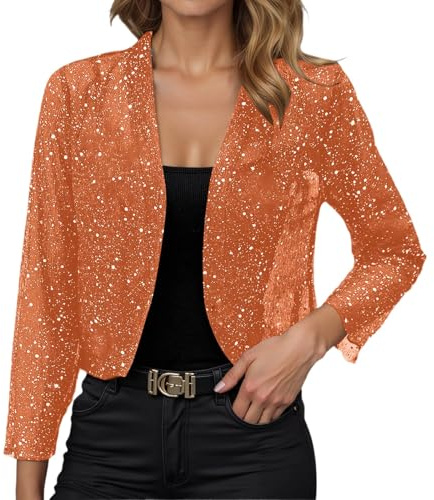 DaPongZhi Bolero Damen Glitzer Cardigan Party Jacke Pailletten Bolerojacke Elegant Festliche Oberteile Leicht Schulterjacke Trachten Strickjacke Shrug Outfit Langarm Frauen Kleidung