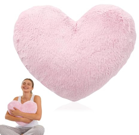 MOFXWHE Cuscino a forma di cuore rosa, cuscino a forma di cuore, 46 x 36 cm, morbido cuscino decorativo per soggiorno, divano, camera da letto, regalo