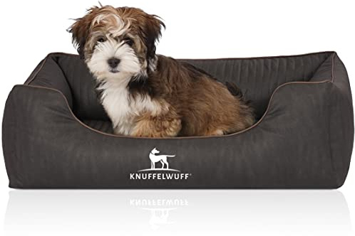 Knuffelwuff Orthopädisches Hundebett Tampa aus Laser-gestepptem Kunstleder S 70 x 50cm Schwarz - Abnehmbarer Bezug - leicht zu reinigen - für große, mittelgroße und kleine Hunde