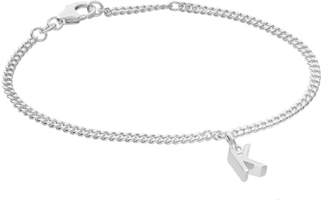 trendor Mädchen-Armband mit Buchstabe K 925 Silber Rhodiniert 21590-K | diamantiertes Flachpanzerband, eleganter Armschmuck für junge Damen,