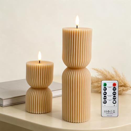 AnnSpa 2 Set LED Kerzen Batteriebetriebene mit Fernbedienung Timer Funktion, Flammenlose Echtes Wachs LED Stabkerzen Wick Flackern, Unscented Wachs für Geschenk/Party/Dekoration/Weihnachten (Braun)