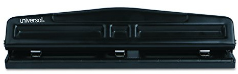 Universal 74323 12-Sheet Deluxe Two- and Three-Hole Adjustable Punch, 9/32 Holes, Black