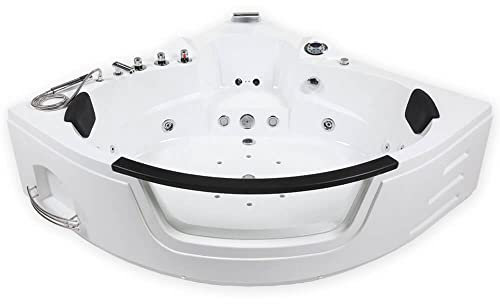 Home Deluxe - Whirlpool - Laguna L - Blanco, dimensiones 157x157x65cm - incl. radio, calefacción y terapia de luz I Bañera de esquina para 2 personas, baño interior