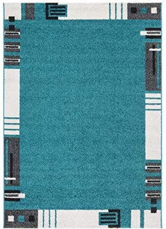 andiamo Webteppich moderner stilvoller Kurzflor Teppich robust und pflegeleicht aus 100% Polypropylen geeignet für Fußbodenheizung und Saugroboter 200 x 290 cm Bordüre Türkis