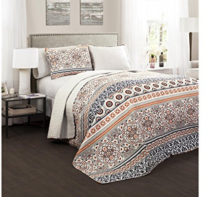 Lush Decor 3 Piece Nesco Quilt Set, King, Navy/Coral