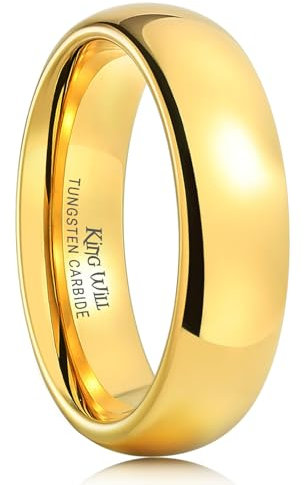 King Will GLORY 6mm 24k Gold Plated High Polished Comfort Fit Domed Tungsten Ring Wedding Band 11.5
