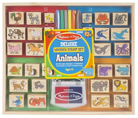 Melissa & Doug Deluxe-Stempelset aus Holz: Tiere - 30 Stempel, 6 Markierstifte, 2 Stempelkissen