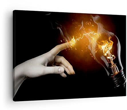Bilder auf Leinwand Hand Licht Flammen Leinwandbild mit Rahmen 70x50cm Wandbilder Dekoration Wohnzimmer Schlafzimmer Küche Deko Klein Wanddeko Bild Wand Kunstdruck Art Wall Decor Canvas AA70x50-0193