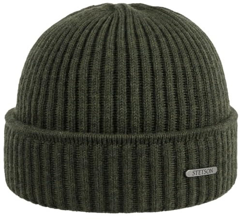 Stetson Parkman Mütze - Strickmütze Damen/Herren - Wintermütze aus 100% Merinowolle - Made in The EU - One Size 54-62 cm Umschlagmütze - Wollmütze Herbst/Winter - Rippmütze Oliv One Size