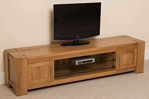 Oak Furniture King Kuba Solid Oak Widescreen TV Unit | Oak TV Unit with Storage | 181.5 x 42.5 cm Wooden TV Stand | Kuba