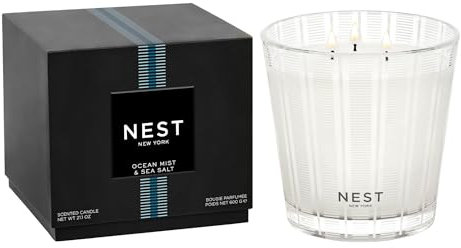 NEST Fragrances 3-Wick Natural Wax Kerze - Ocean Mist & Meersalz, 600 g/21,2 oz, Brenndauer ca. 80–100 Stunden