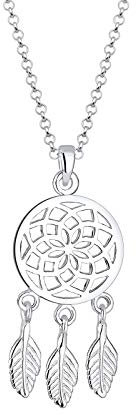 Elli Halskette Damen Traumfänger Feder Anhänger Boho in 925 Sterling Silber
