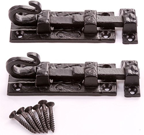 Pack of 2 Black Cast Iron Tower Door Bolt