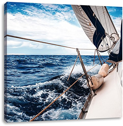 Die weißen Segel der Yacht, Format: 60x60 auf Leinwand, XXL riesige Bilder fertig gerahmt mit Keilrahmen, Kunstdruck auf Wandbild mit Rahmen, günstiger als Gemälde oder Ölbild, kein Poster oder Plakat