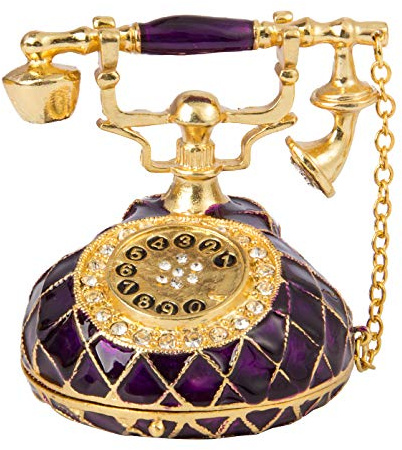 QIFU Vintage Purple Telephone Style Metal Trinket Box With Rich Enamel And Sparkling Rhinestones
