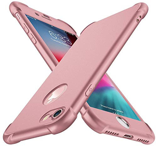 ORETECH Cover Compatibile con iPhone 7/8, con 2 Pellicole Protettive in Vetro Temperato - 2 in 1 Ultra Sottile Hard PC TPU Silicone Anti Graffio Custodia - Oro Rosa